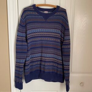 Mossimo Navy Blue Orange Striped Fair Isle Crewneck Sweater XL Winter Cozy Y2K